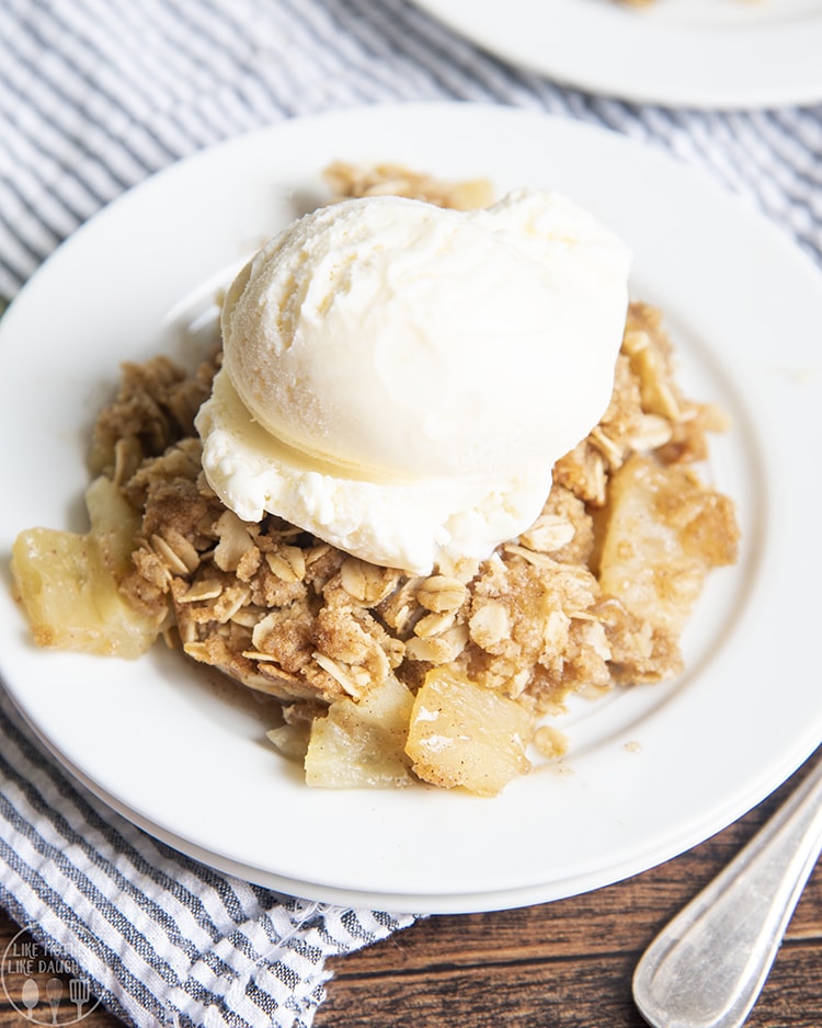 A plate of apple crisp a la mode.