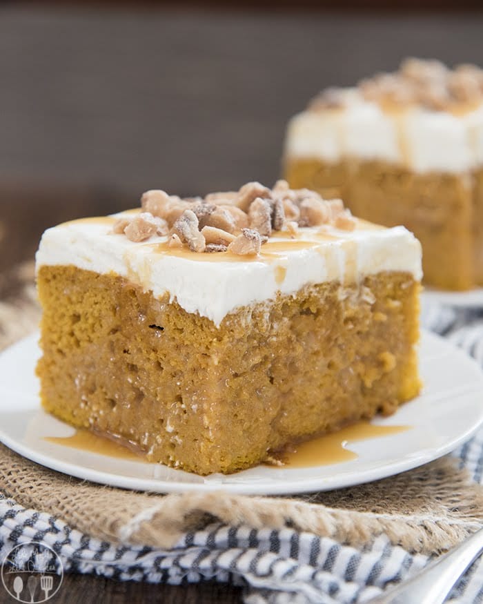 The best pumpkin poke cake is so moist and a perfect fall dessert!