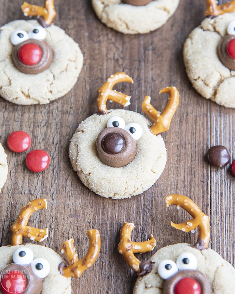 Reindeer decorated Peanut Butter Blossoms