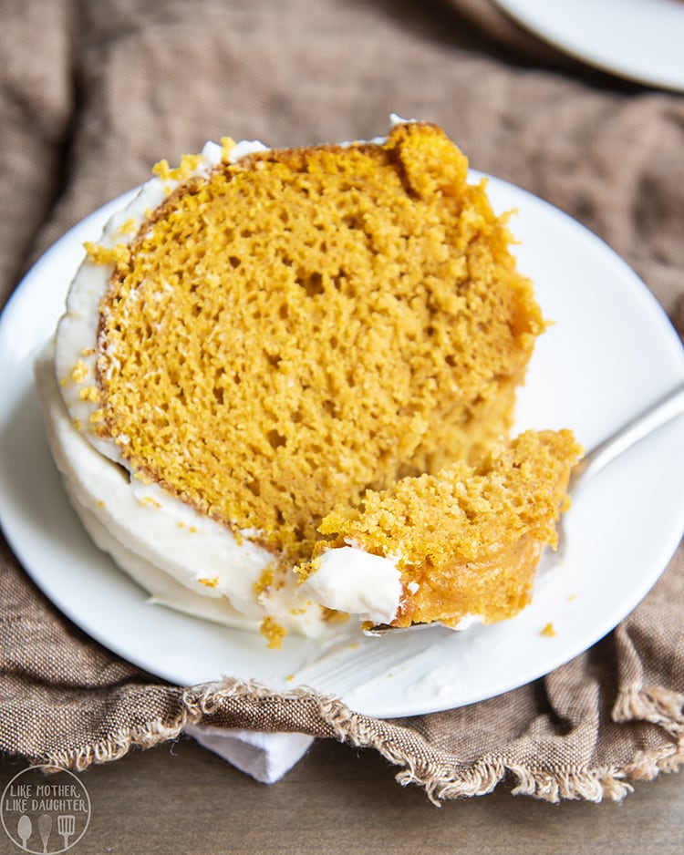 Pumpkin Cake with cream cheese frosting on top