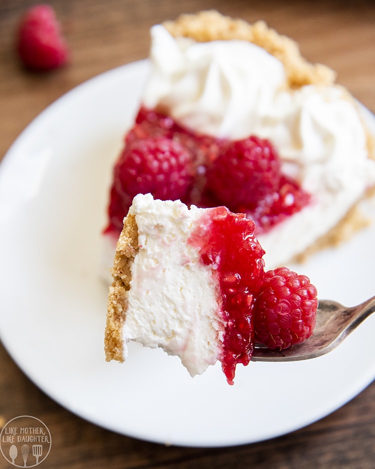 A bite of raspberry cheesecake pie is perfect for a light dessert!