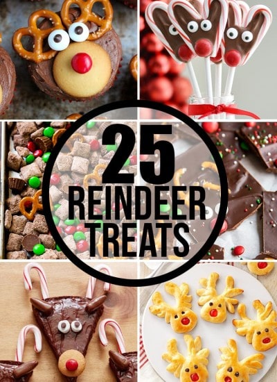 A collage of reindeer themed treats for Christmas.