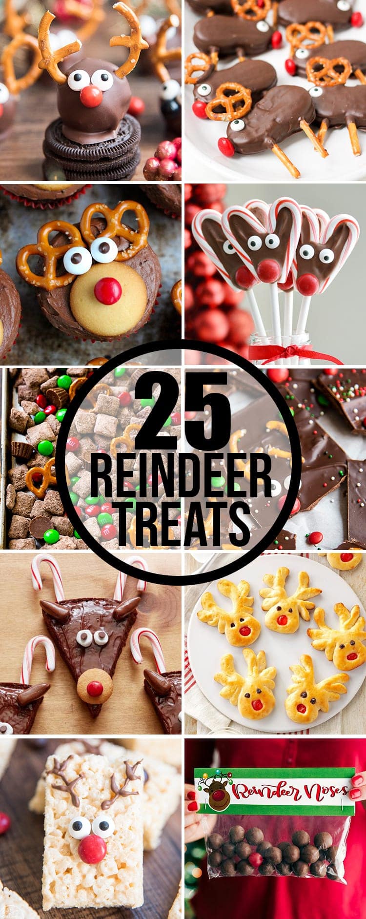 A collage of reindeer themed treats for Christmas. 