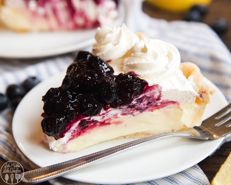 Blueberry Sauce topped Lemon Sour Cream Pie