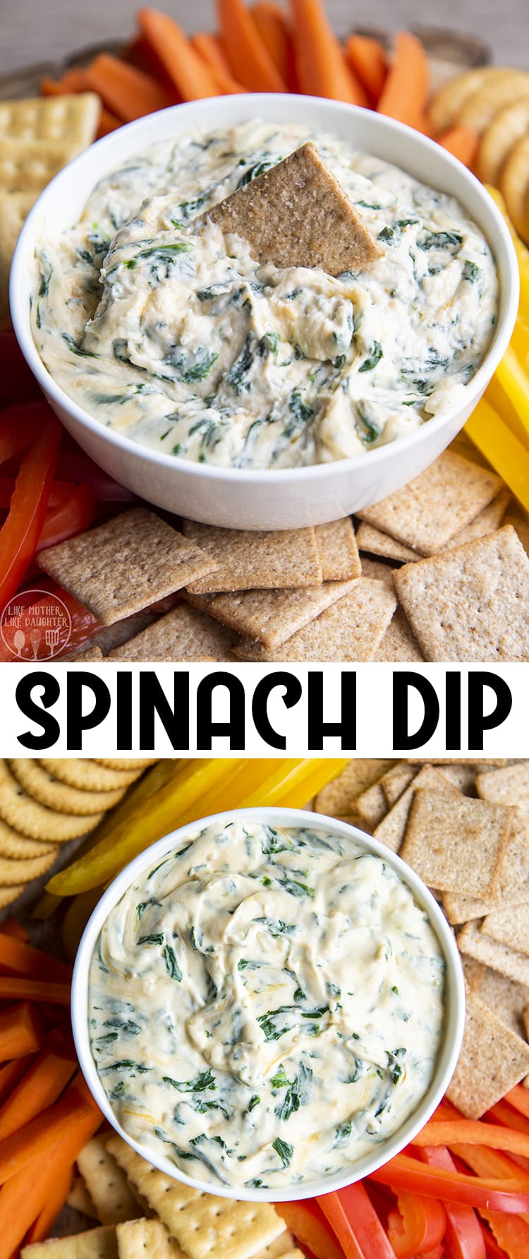 This spinach dip so easy to make at home, in the microwave or oven, and it is the perfect cheesy dip for bread, crackers, or chips!