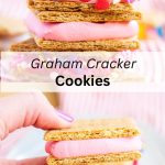A collage of two photos of graham cracker cookies with a text block between them.
