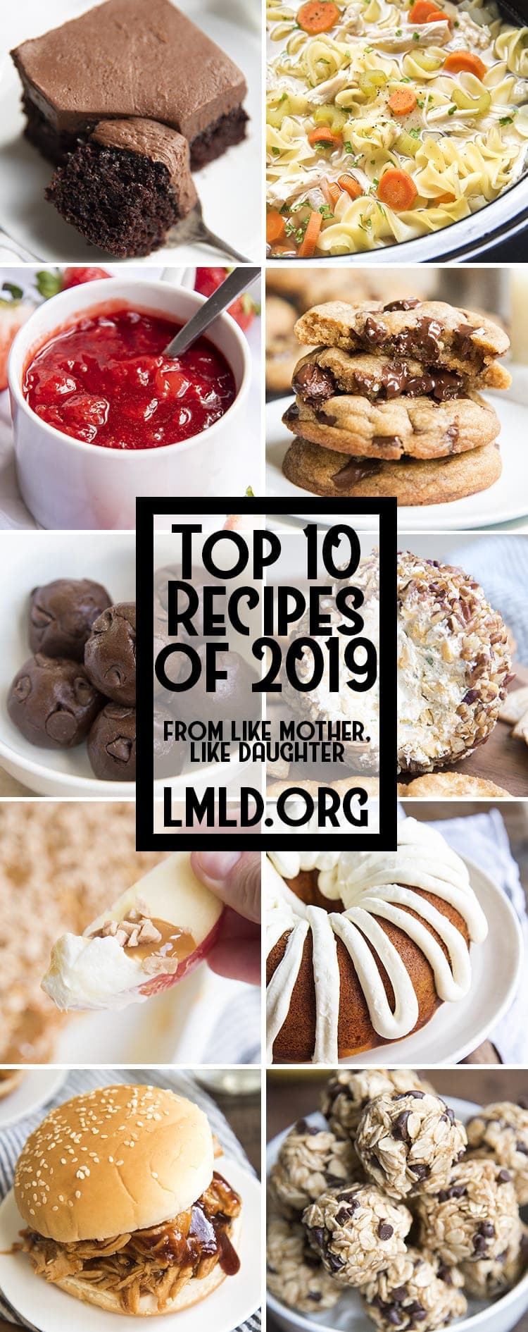 Collage of top 10 recipes of 2019 with multiple recipes visible and title card.