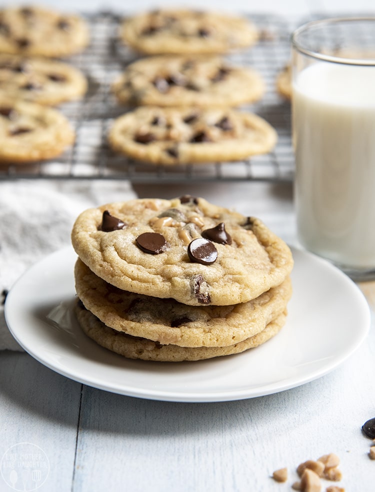 Salted Toffee Cookies are the perfect chewy, flavorful cookie, perfect served with milk