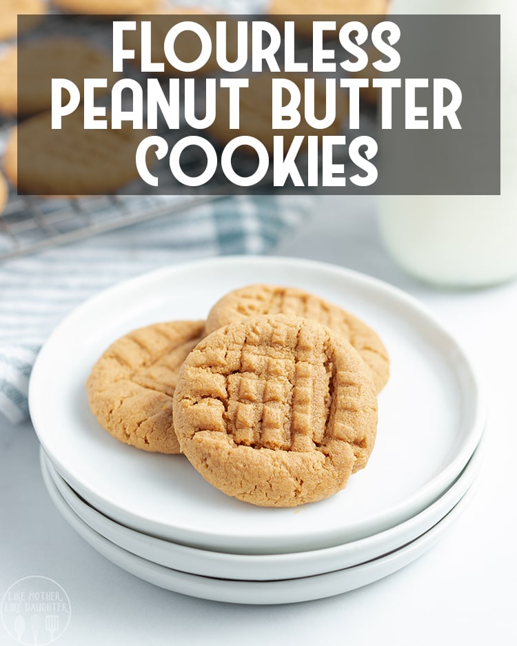 Close up image of flourless peanut butter cookies laying next to each other with title card.