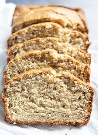 Close up image of sliced pieces of the best banana bread.