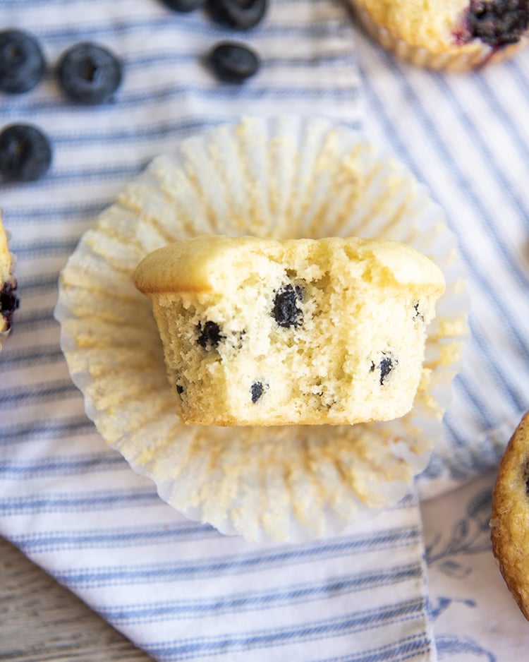 A bite out of a Blueberry Muffins made with dried blueberries