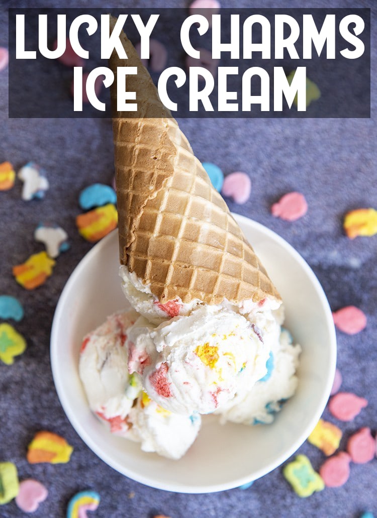 This lucky charms cereal milk ice cream is made with a cereal milk flavored ice cream packed full of lucky charms marshmallows in every bite.
