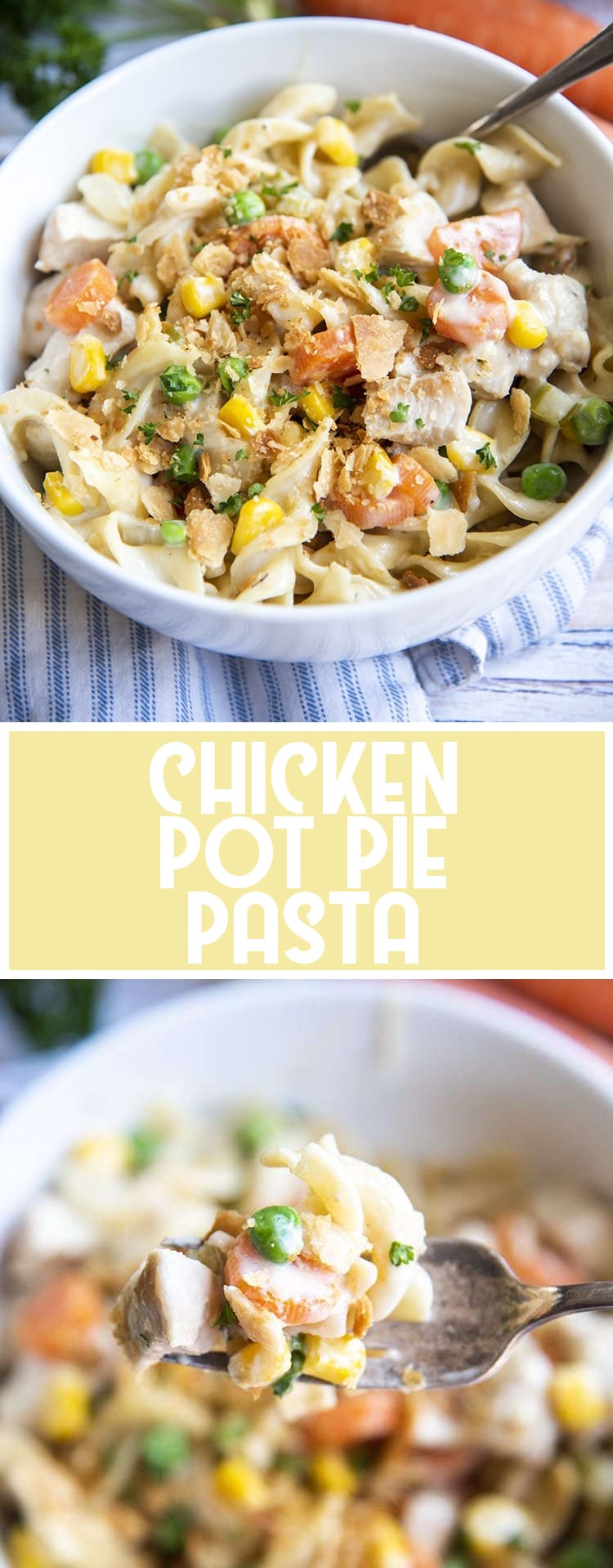 A hearty bowl of chicken pot pie pasta