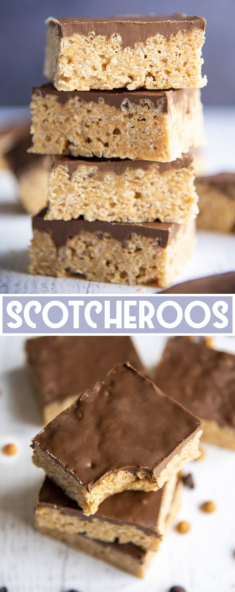 Scotcheroos are the perfect gooey and chewy no bake treat bar! With a peanut butter rice crispy treat topped with butterscotch and chocolate!