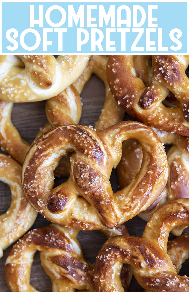 Above shot of salt pretzels with salt on top.