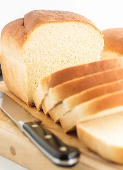 A loaf of white bread cut into slices