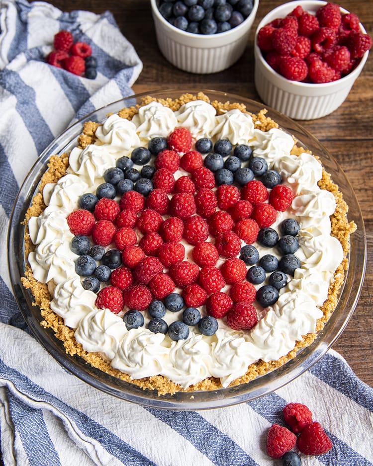 A bowl of fruit on a plate, with Cheesecake and Berry