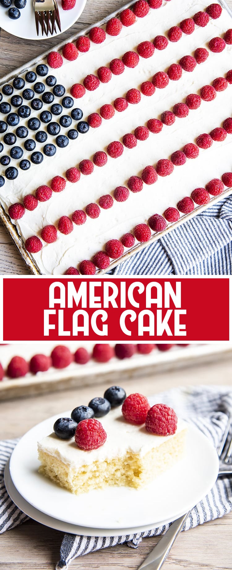 White Sheet Cake decorated with berries to look like the American flag