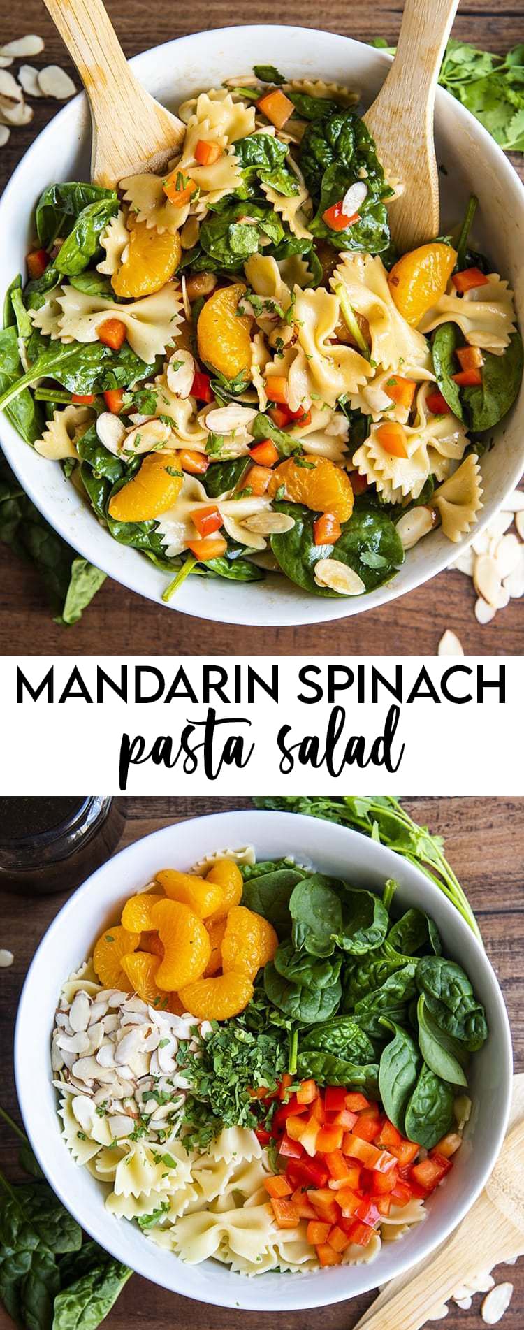 Mandarin Spinach Pasta Salad with text overlay for pinterest