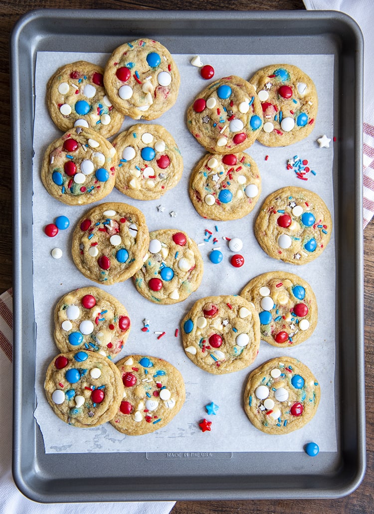 Fourth of July Cookies on a baking sheet