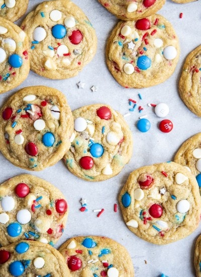 Fourth of July Cookies on a baking sheet