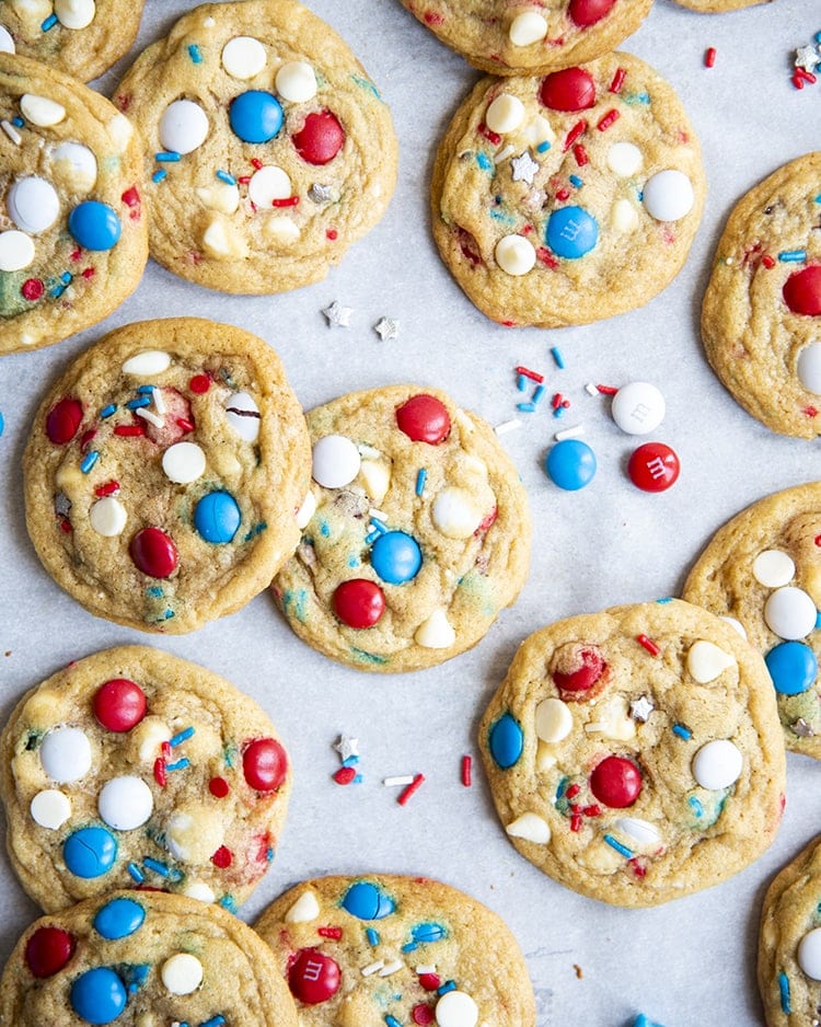 Fourth of July Cookies on a baking sheet