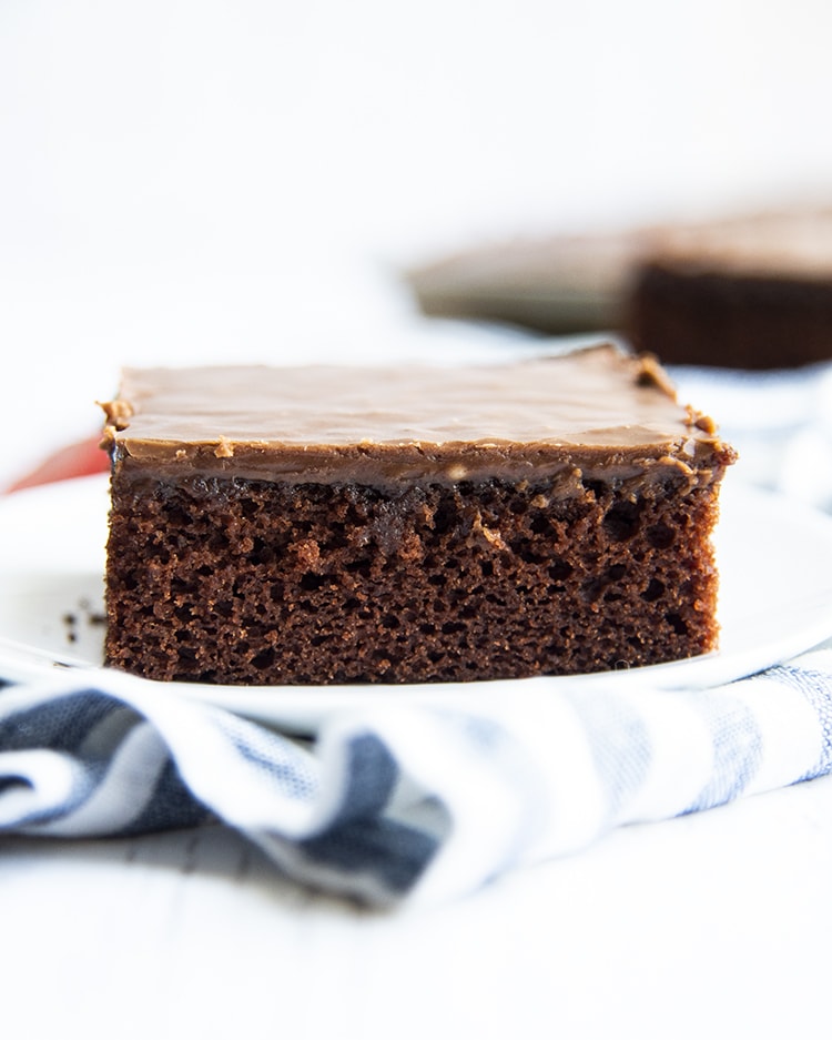 Chocolate Texas Sheet Cake on a plate