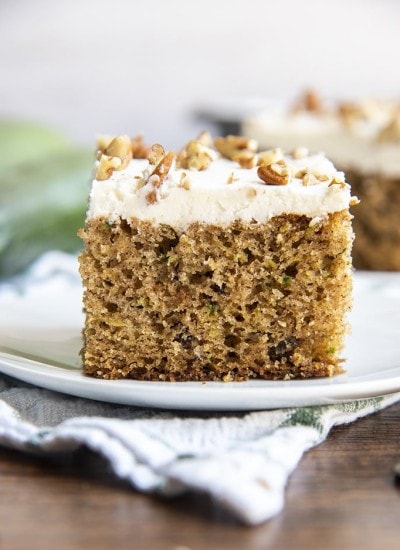 A slice of zucchini cake on a plate