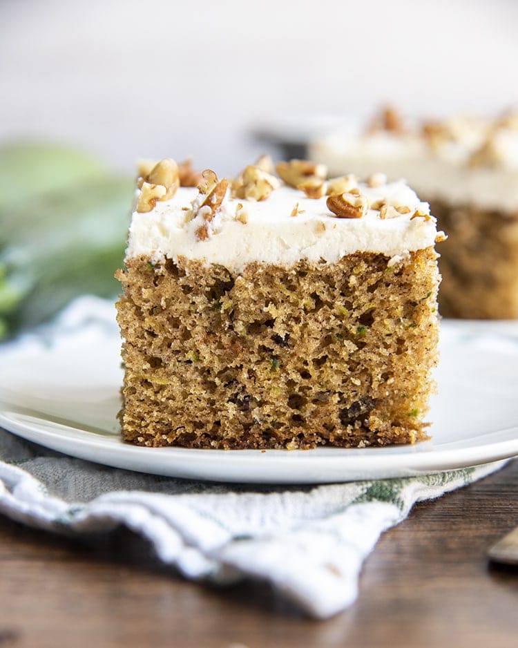 A slice of zucchini cake on a plate
