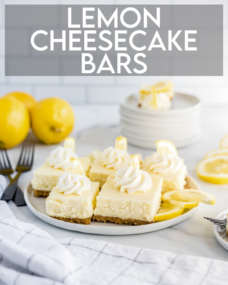 Lemon Cheesecake Bars with text overlay for pinterest