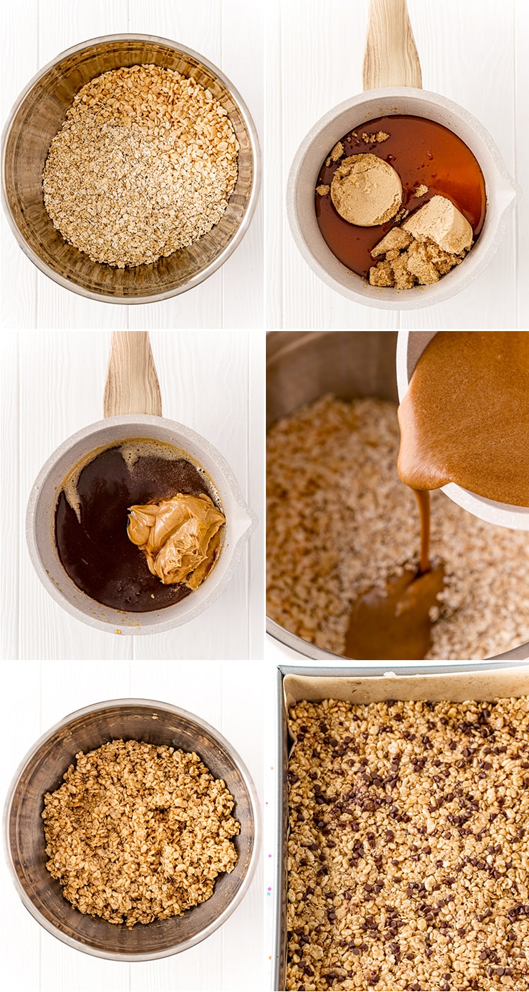 6 step by step photos how to make peanut butter chocolate chip granola bars
