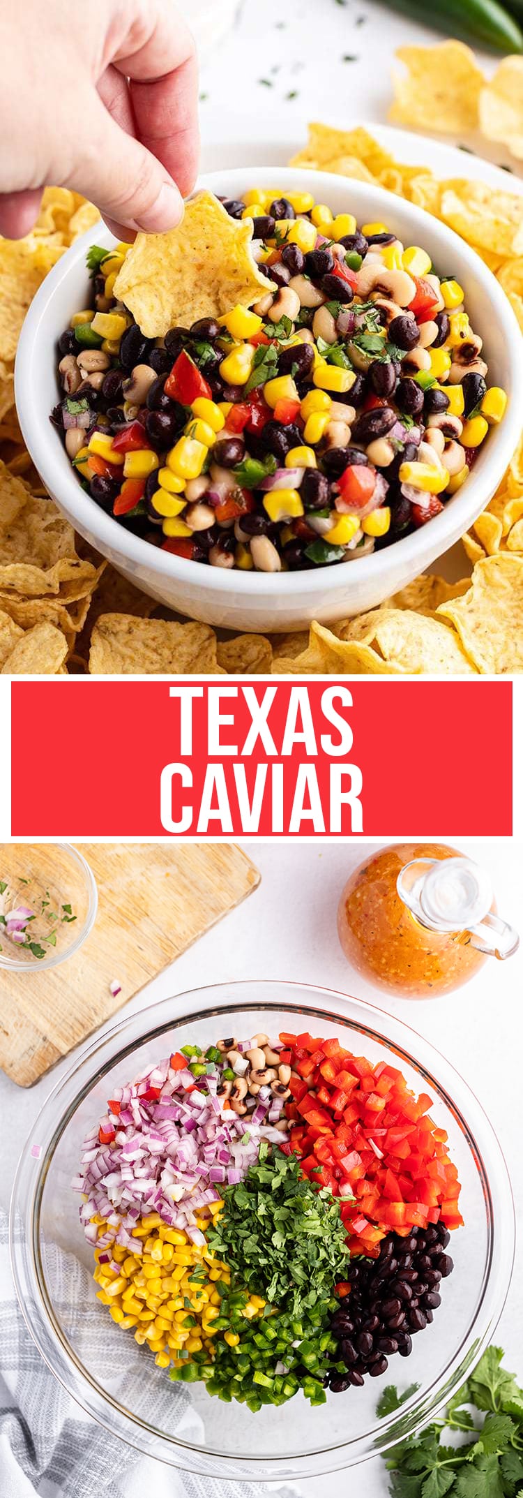 A collage of two photos of Cowboy Caviar with text overlay that reads texas caviar.