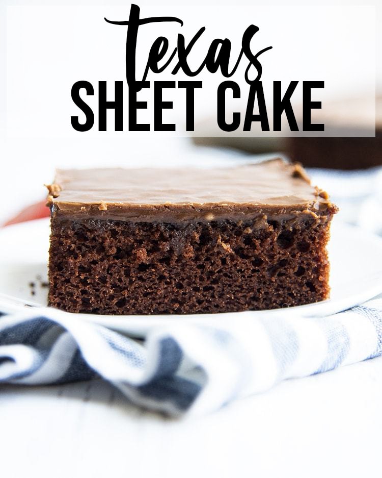 A slice of chocolate Texas Sheet Cake on a plate.
