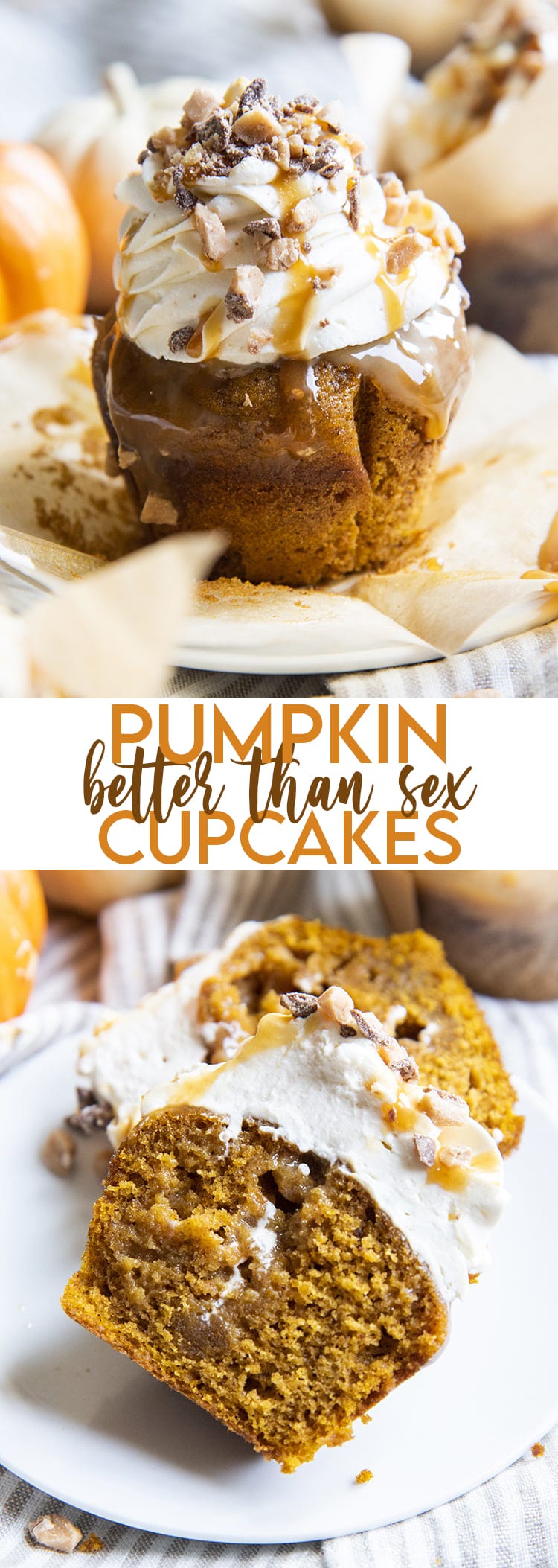 A collage of pumpkin better than sex cupcakes with text overlay with same description.