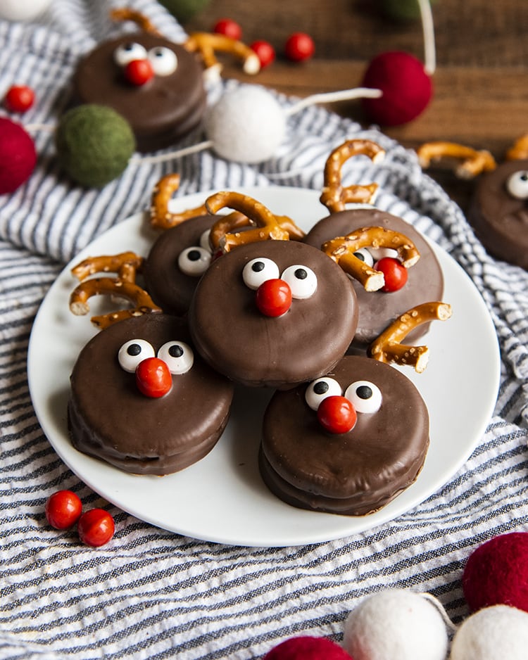 A plate of chocolate Oreo Reindeer