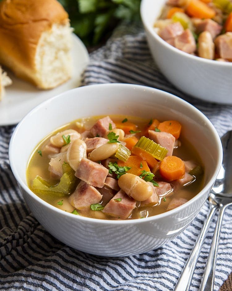 A bowl of ham and bean soup.