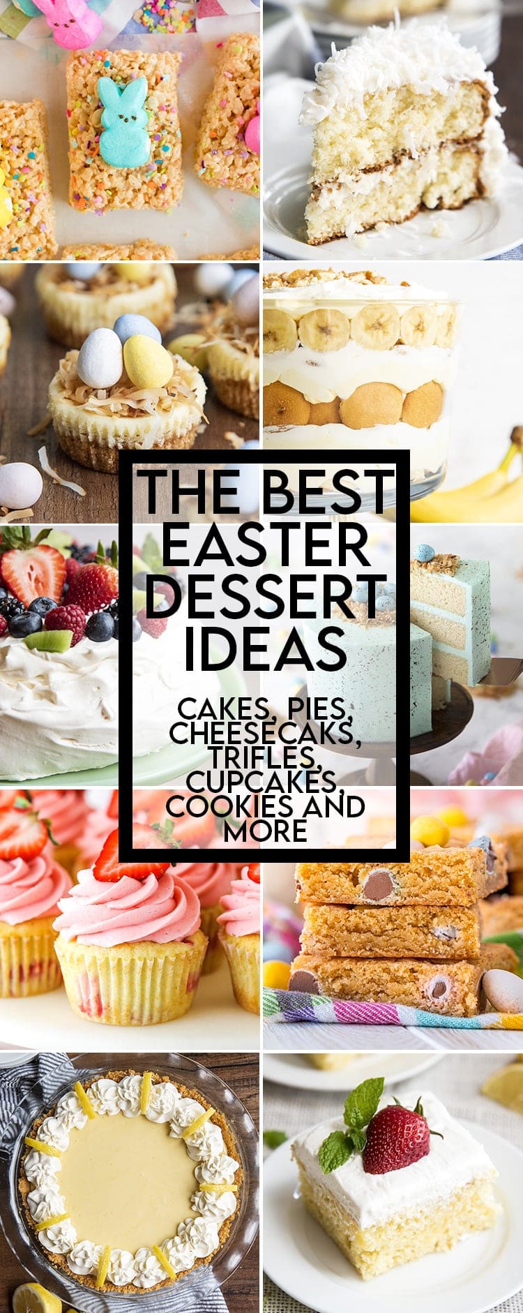 A collage of Easter desserts with a text overlay in the middle.