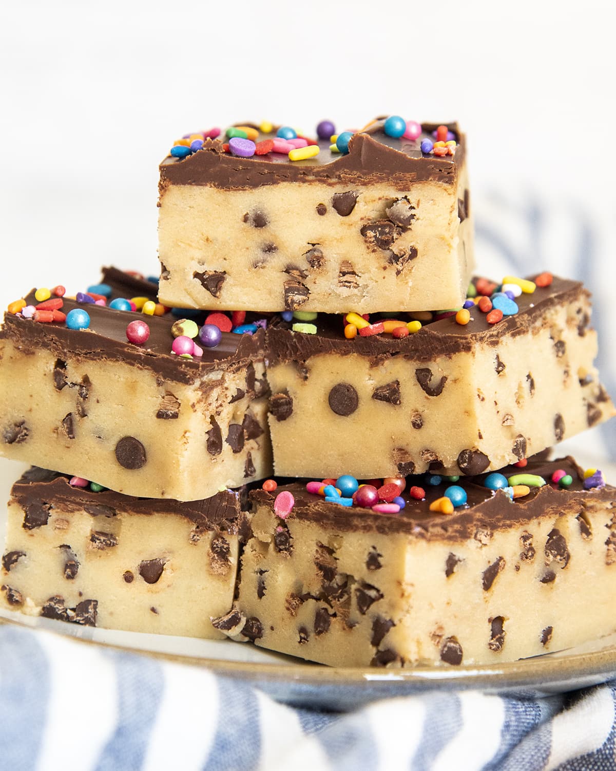 A small play with a pile of chocolate chip cookie dough bars.