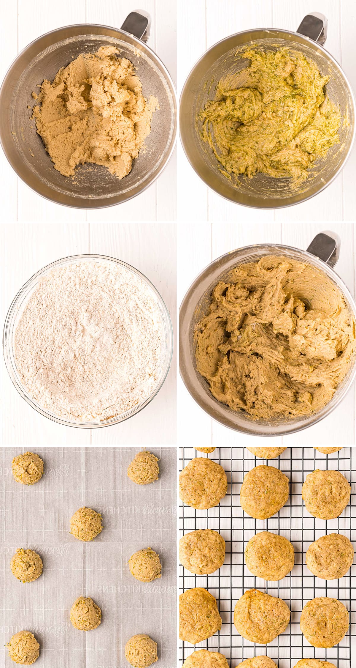 Step by step photos showing how to make zucchini cookies.