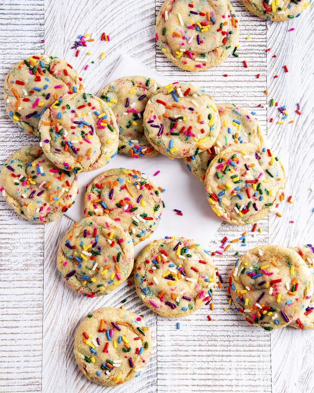 An overhead photo of sprinkle cookies.