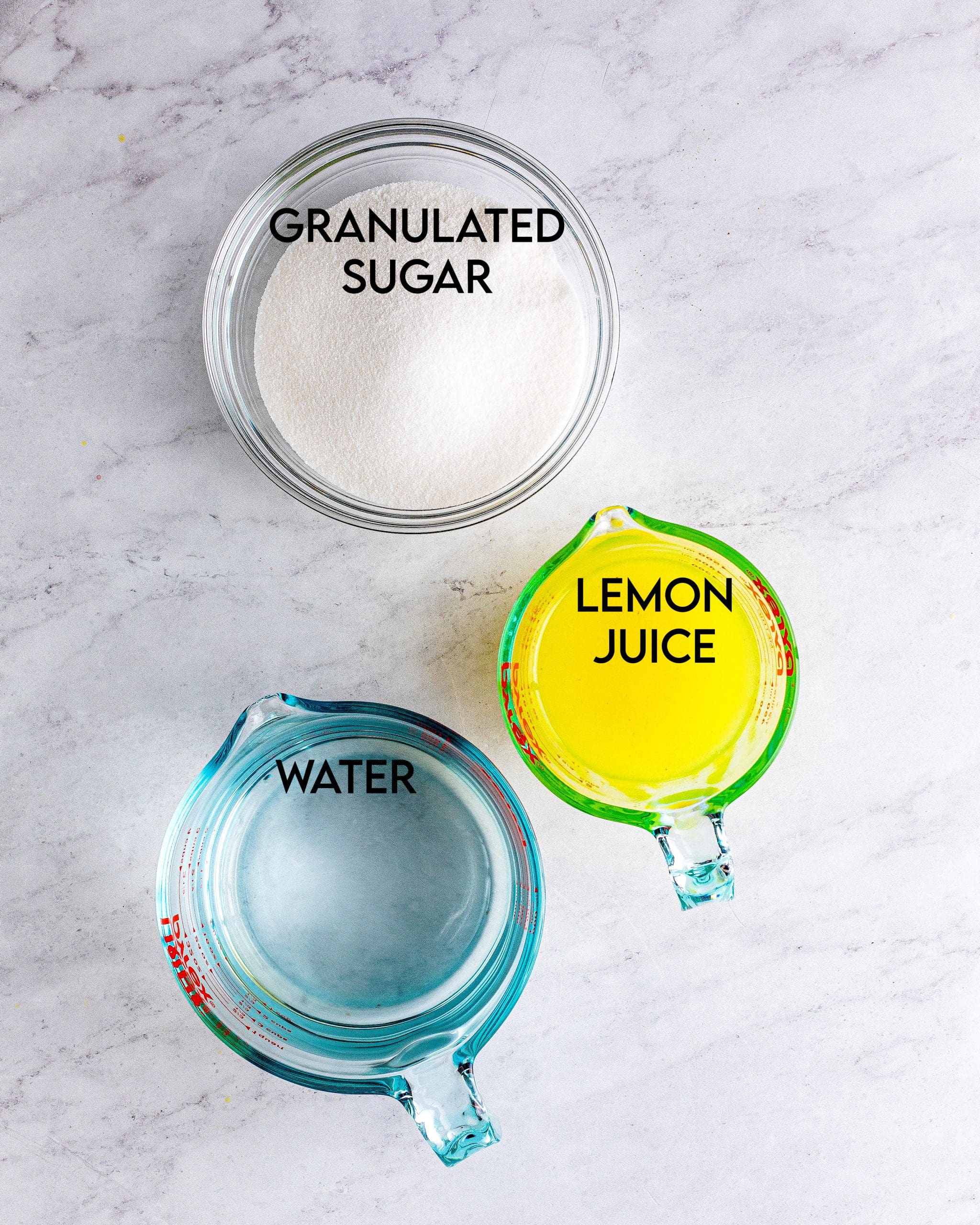 An overhead photo of the three ingredients needed to make lemonade