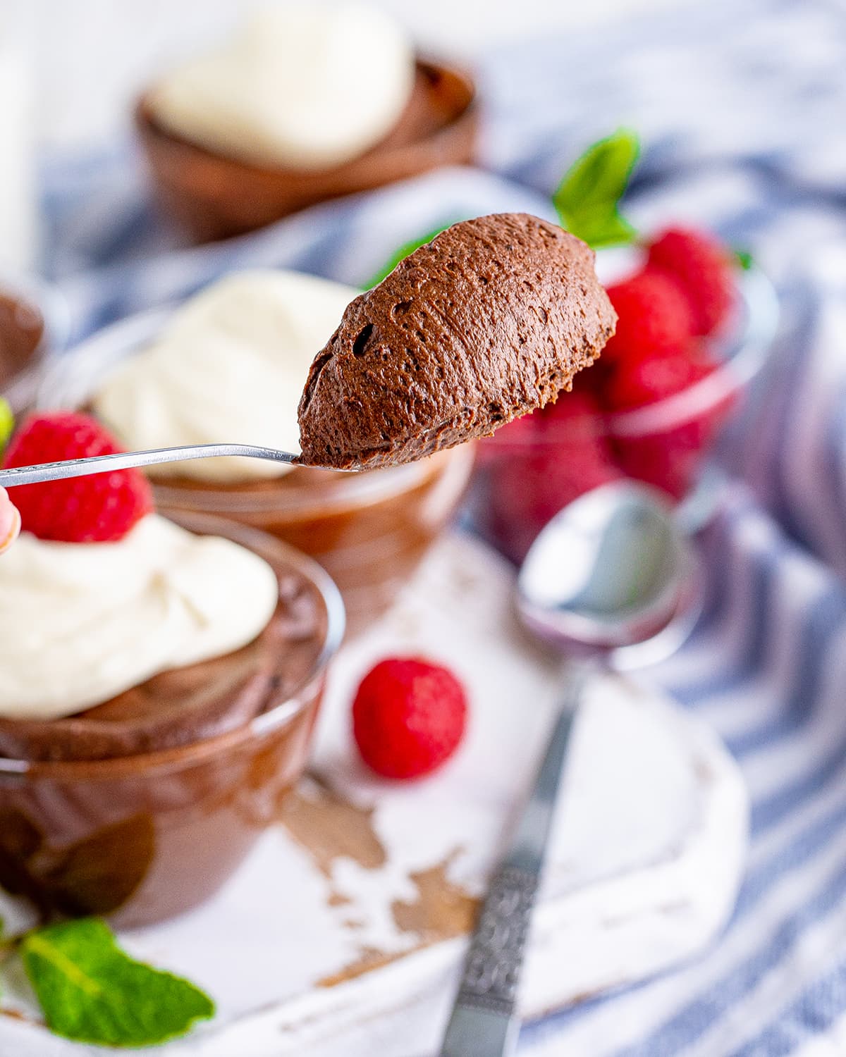 A spoonful of chocolate mousse.