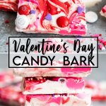 A collage of two photos of Valentine's Day Bark with a text block between them for pinterest.