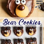 A collage of two photos of bear decorated cookies with a text block between them.