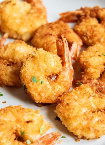 Homemade coconut shrimp on a plate.