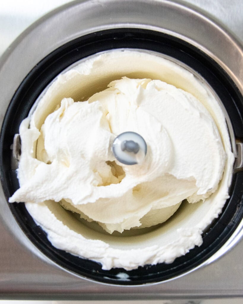 Vanilla ice cream in an ice cream maker.