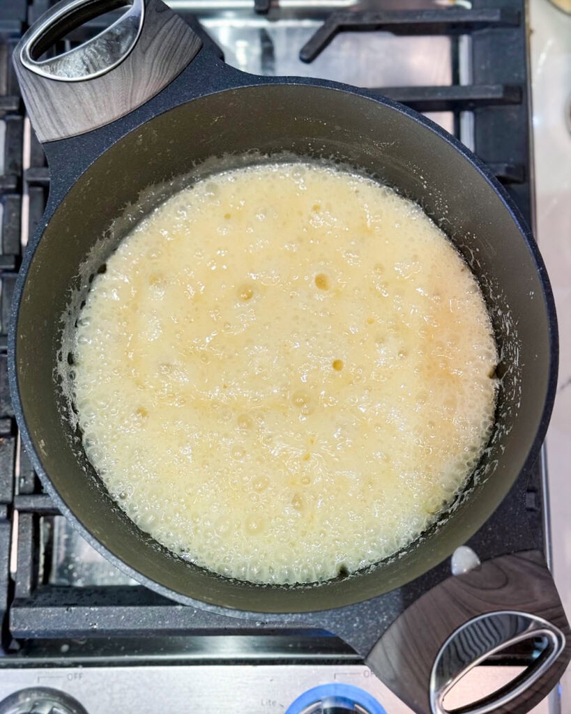 A boiled sugar mixture to make fudge. 