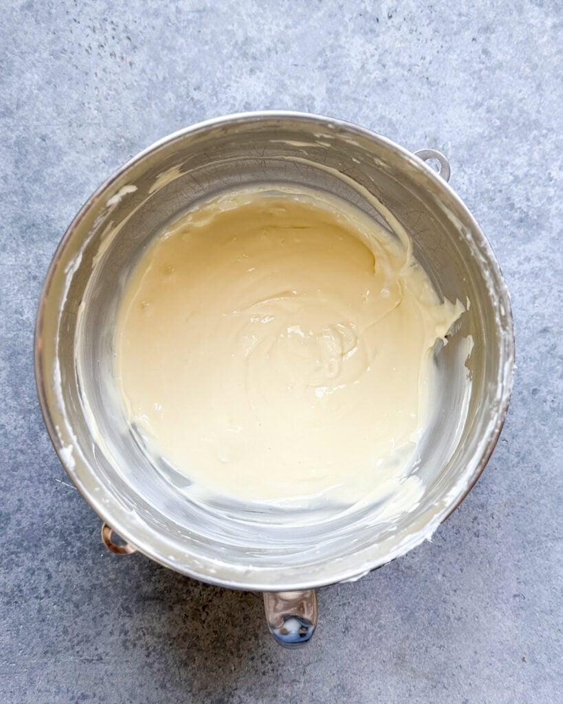 A cheesecake filling in a bowl.