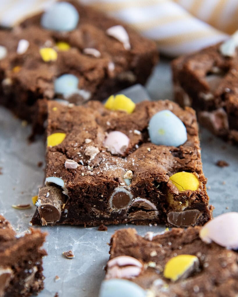 A fudgy chocolate brownie full of Cadbury mini eggs.