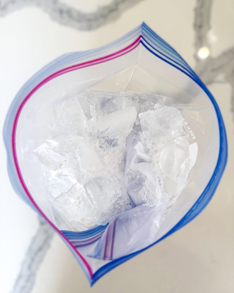 A bag of ice and rock salt.